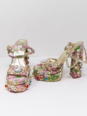 NEW Azalea Wang Annie Baby Pink Platform Jewel Crystal Diamond Sandal Heels Shoe